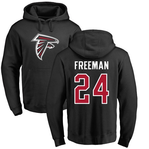 Atlanta Falcons Men Black Devonta Freeman Name And Number Logo NFL Football #24 Pullover Hoodie Sweatshirts